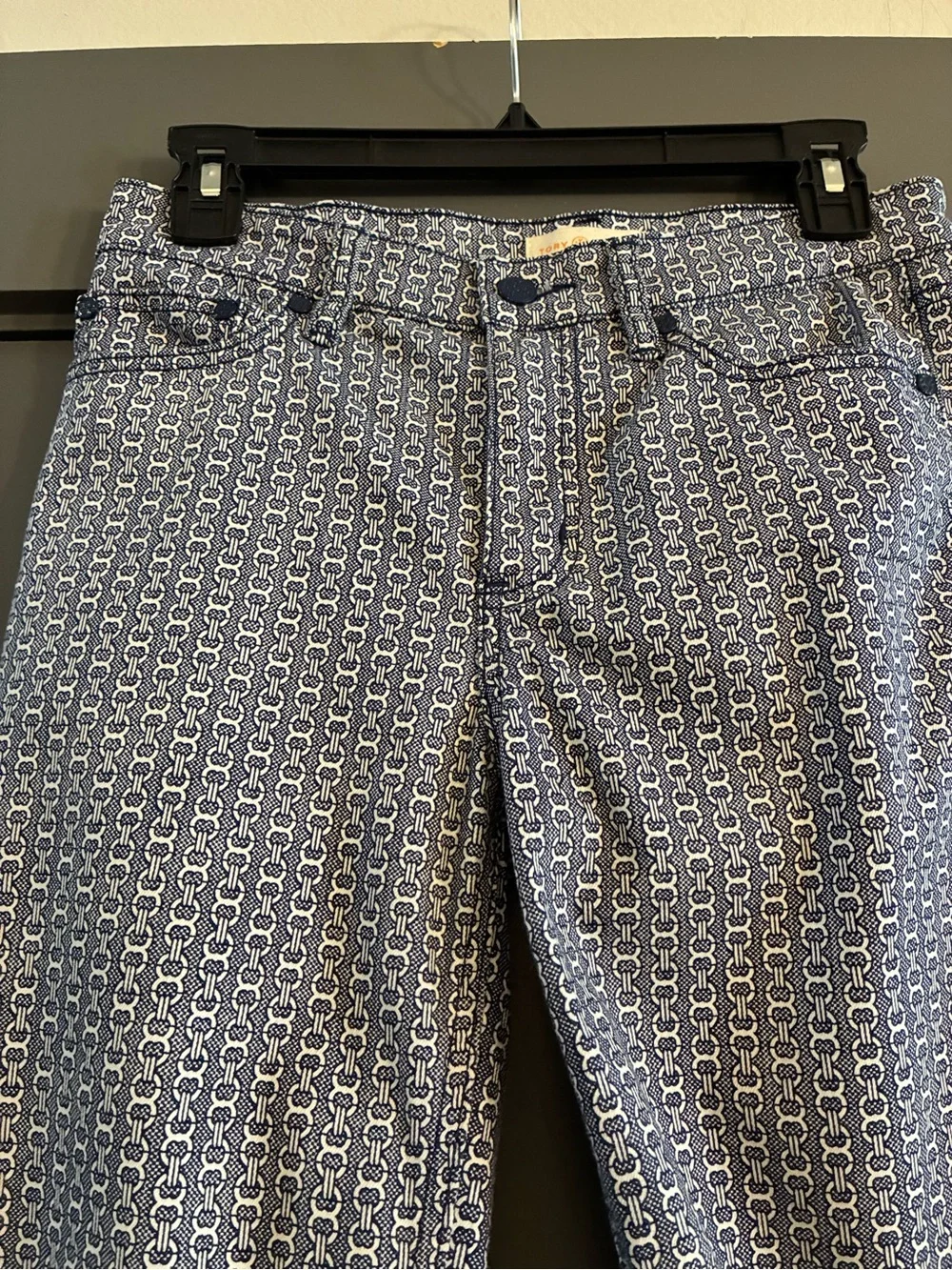 Tory Burch Women's Blue Patterned Cropped Slim Jeans